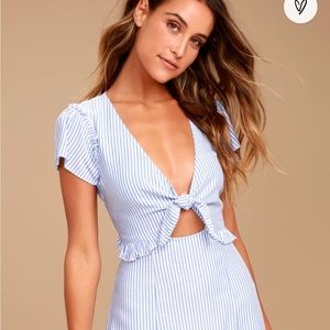 Lulu’s Seaport Light Blue and White Striped Tie-Front Dress